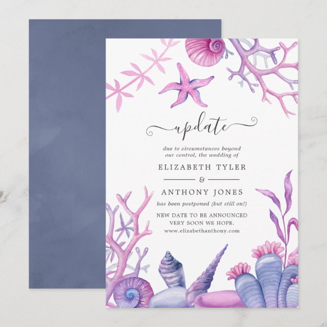 Invitación Actualización del Boda de acuarela Ocean Life (Anverso / Reverso)