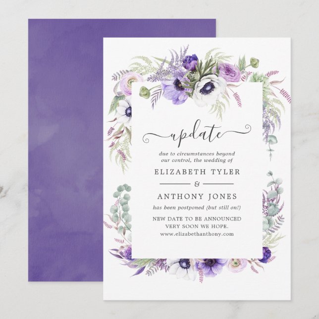 Invitación Actualización del Boda de Floral Dusty Violet Wate (Anverso / Reverso)