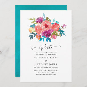 Invitación Actualización del Boda de flores corales, turquesa
