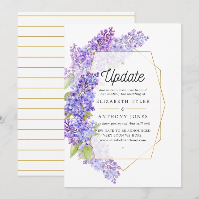 Invitación Actualización del Boda de herbario geométrico púrp (Anverso / Reverso)