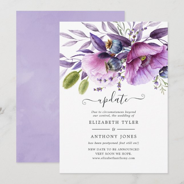Invitación Actualización del Boda de la amapola violeta (Anverso / Reverso)
