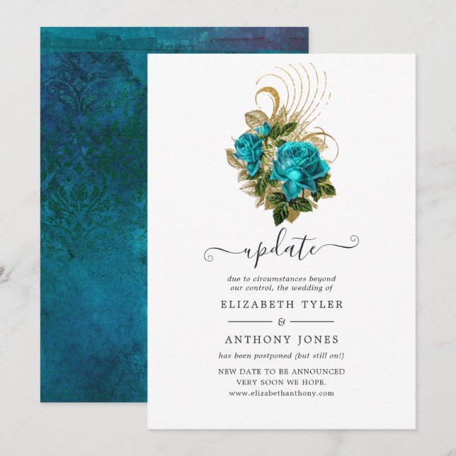 Invitación Actualización del Boda de oro y turquesa de los bo (Anverso / Reverso)