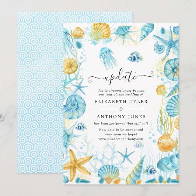 Invitación Actualización del Boda de vida en el mar azul y am (Anverso / Reverso)