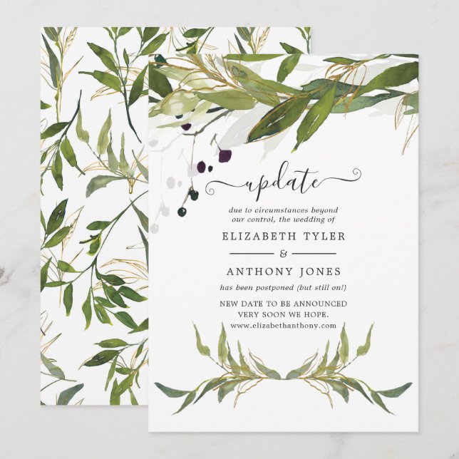 Invitación Actualización del Boda de Watercolor Leafy Greener (Anverso / Reverso)