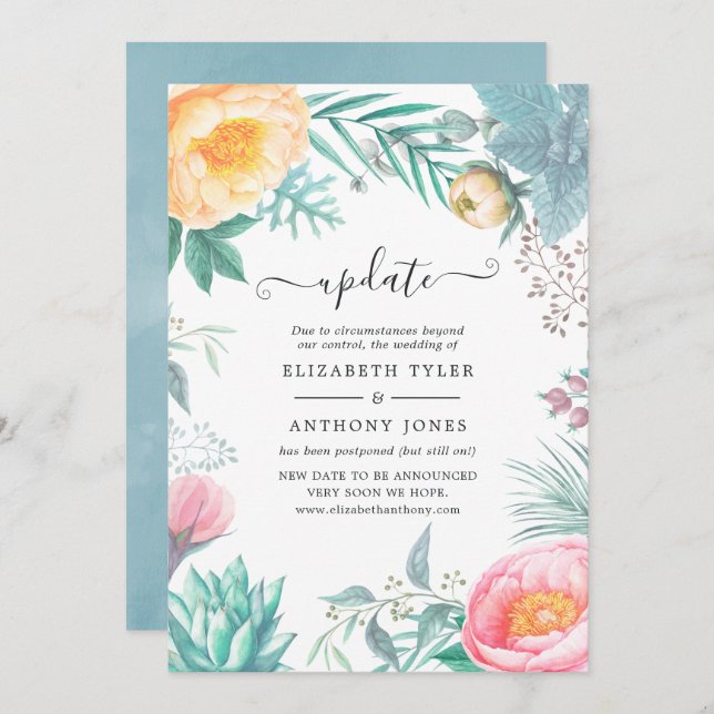 Invitación Actualización del Boda Dusty Pastel Tropical Flora (Anverso / Reverso)