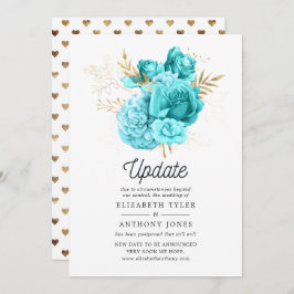Invitación Actualización del Boda floral Aqua Blue and Gold
