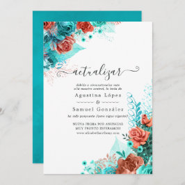 Invitación Actualización del Boda floral castellano-turquesa 