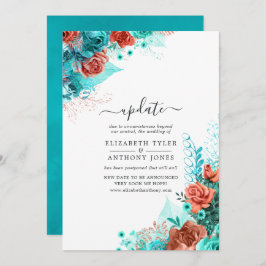 Invitación Actualización del Boda floral de color turquesa y 