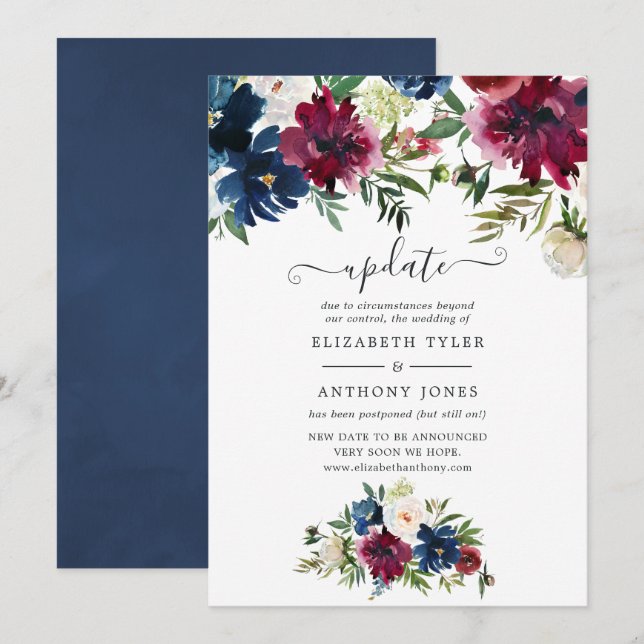 Invitación Actualización del Boda Floral de la acuarela de Bo (Anverso / Reverso)