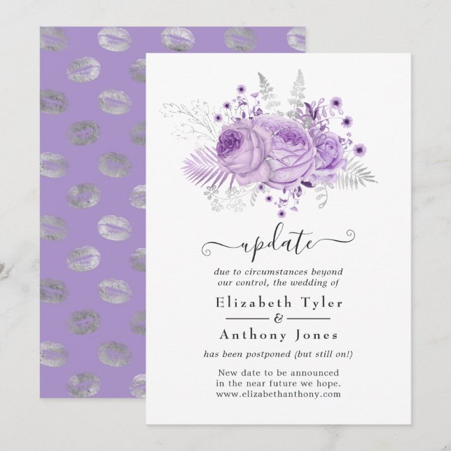 Invitación Actualización del Boda Floral de Lavender y Plata (Anverso / Reverso)