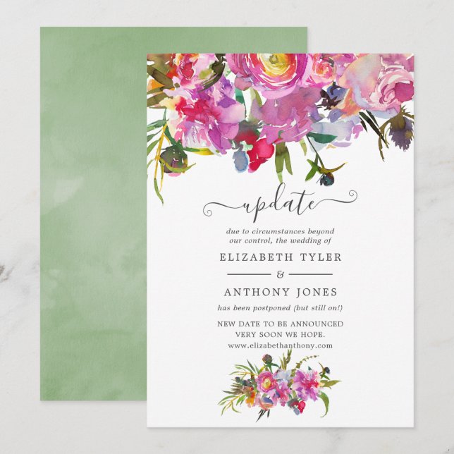 Invitación Actualización del Boda floral de peonies rosados v (Anverso / Reverso)