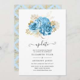 Invitación Actualización del Boda Floral Pastel Blue y Gold