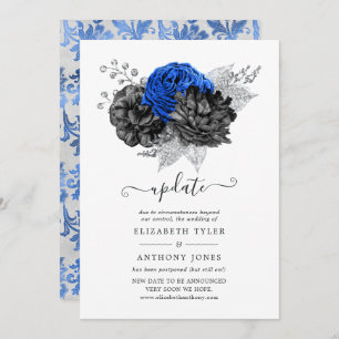 Invitación Actualización del Boda floral real azul, negro y p
