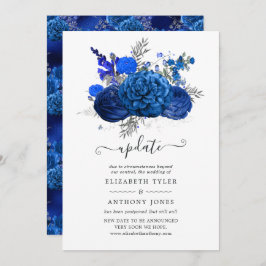 Invitación Actualización del Boda floral real azul y plateado