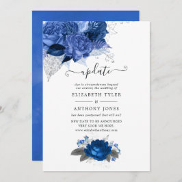 Invitación Actualización del Boda floral real azul y plateado