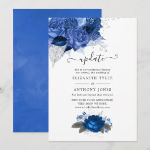 Invitación Actualización del Boda floral real azul y plateado