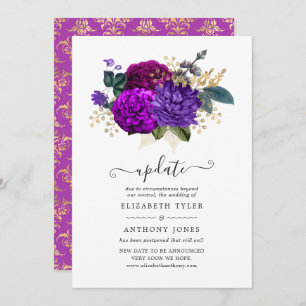 Invitación Actualización del Boda floral real morado y dorado