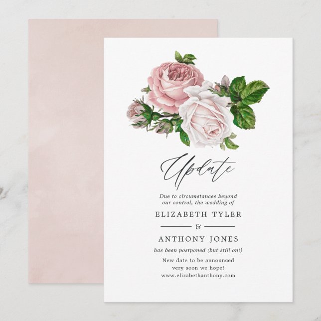 Invitación Actualización del Boda floral rosa de Rubor de vin (Anverso / Reverso)