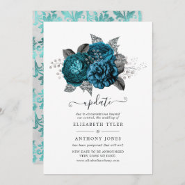 Invitación Actualización del Boda floral turquesa, negro y pl