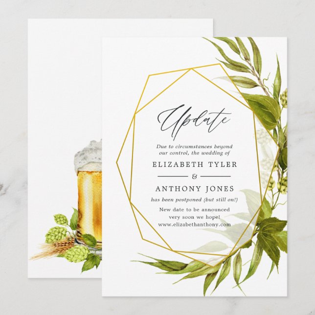Invitación Actualización del Boda Geométrico Beer Willow Gree (Anverso / Reverso)