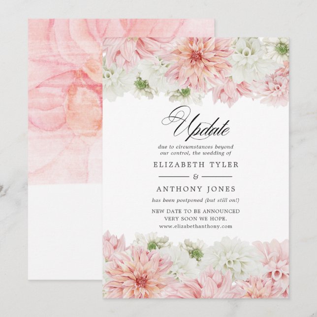 Invitación Actualización del Boda Pastel Rubor Pink Dahlia (Anverso / Reverso)
