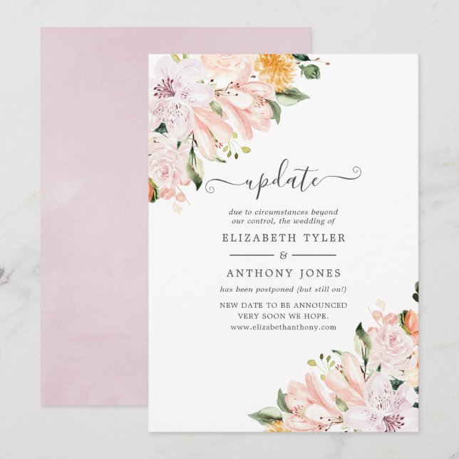 Invitación Actualización del Boda postponado de Pastel Floral (Anverso / Reverso)