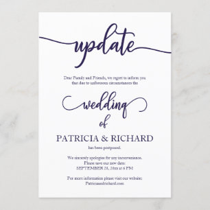 Invitación Actualizar boda pospuesta guion azul marino
