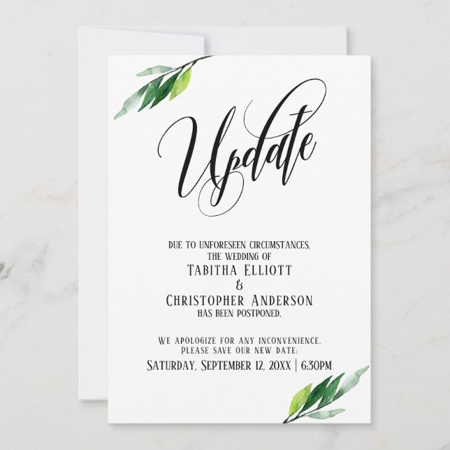 Invitación "Actualizar" Boda pospuesto de verde (Anverso)