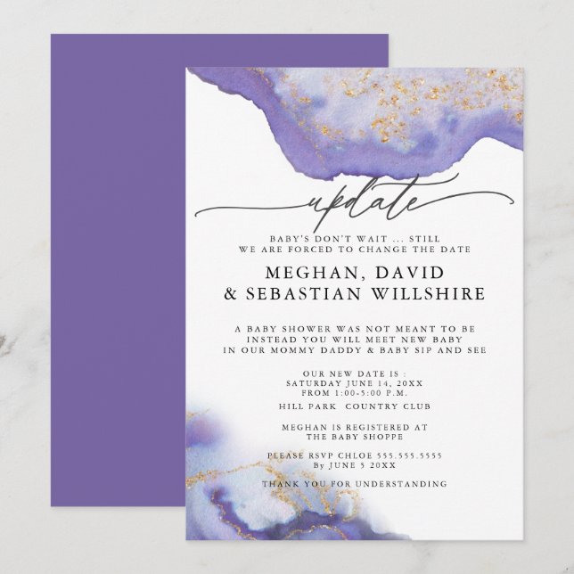 Invitación Actualizar Geode acuarela de Baby Shower Amethyst (Anverso / Reverso)