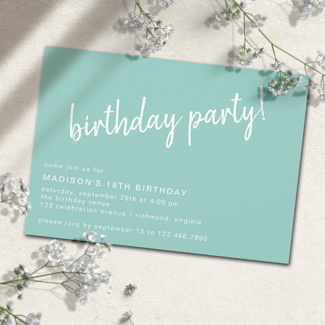 Invitación Acua Blue Turquoise Casual Script Any Age Birday (Subido por el creador)