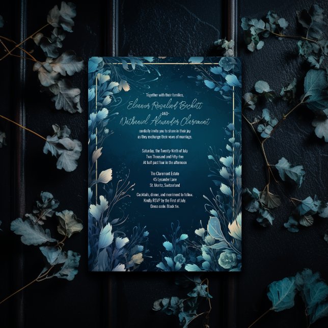 Invitación Acuamarina oscura y Boda floral azul Verde azulado (Subido por el creador)