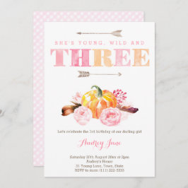 Invitación acuarela 3 cumpleaños fiesta invitación, calabaza 