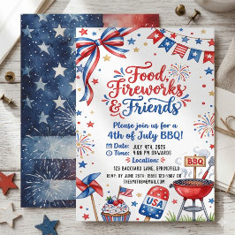 Invitación Acuarela 4 de julio de barbacoa de comida de fuego