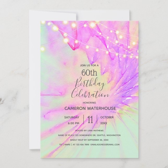 Invitación Acuarela abstracta púrpura y rosa, (Anverso)
