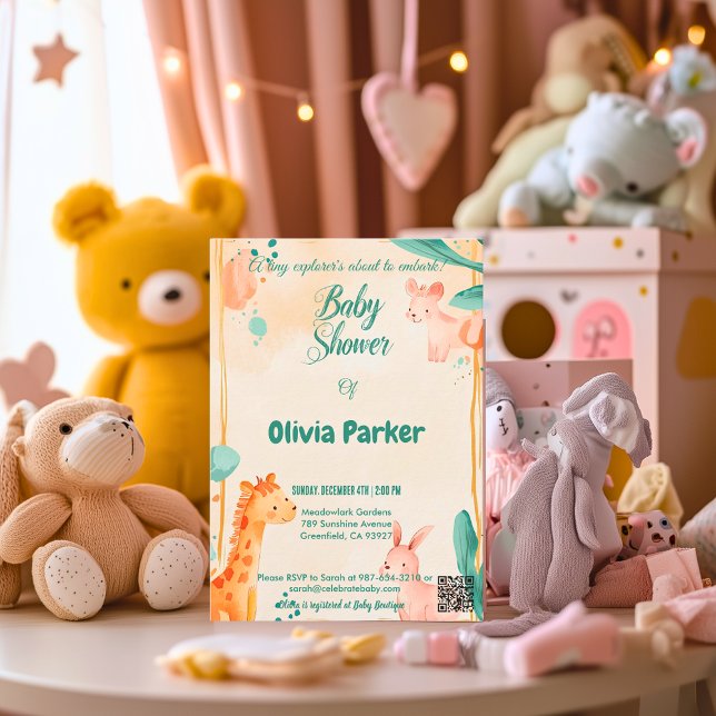 Invitación Acuarela Adorable con Baby Shower de tema animal (Subido por el creador)