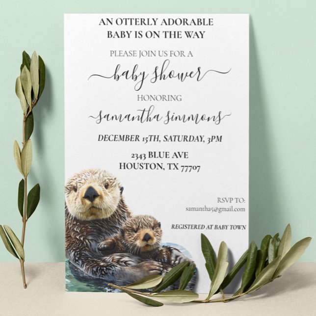 Invitación Acuarela Adorable de Sea Otter Baby Shower (Subido por el creador)