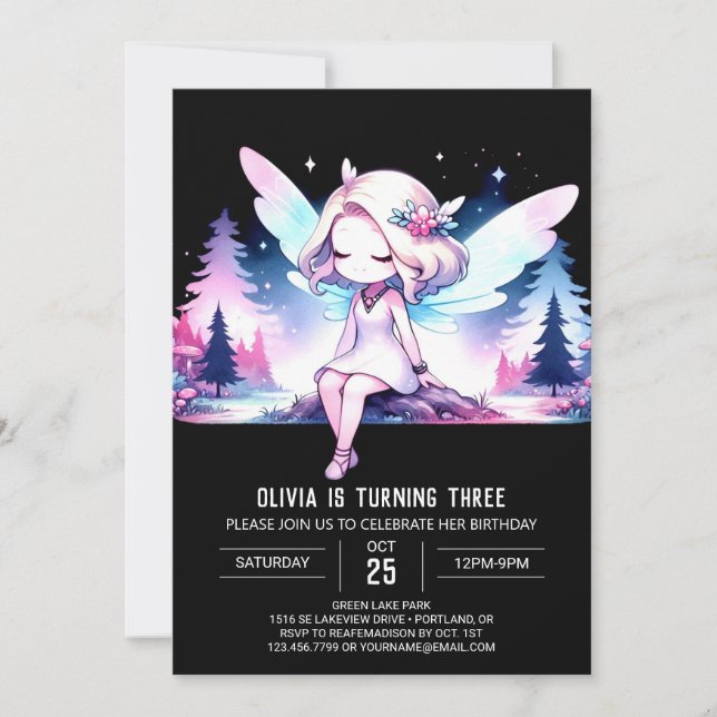 Invitación Acuarela Adorable Fairy Birday (Anverso)