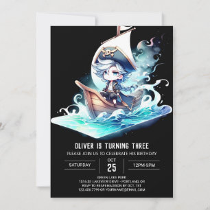 Invitación Acuarela Adorable Pirata Cumpleaños