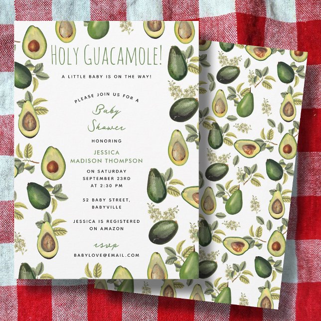 Invitación Acuarela Aguacate Holy Guacamole Baby Shower (Watercolor Avocado Holy Guacamole Baby Shower Invitation)