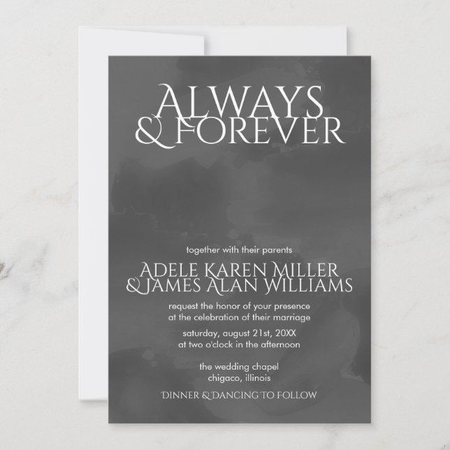 Invitación Acuarela ahumada | Siempre y para siempre | Boda (Anverso)