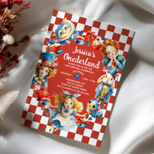 Invitación Acuarela Alice en ONEDERLAND Cumpleaños 1º Cute