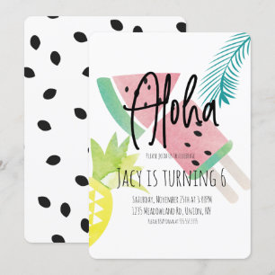 Invitación Acuarela Aloha Sandía Piña Tropical