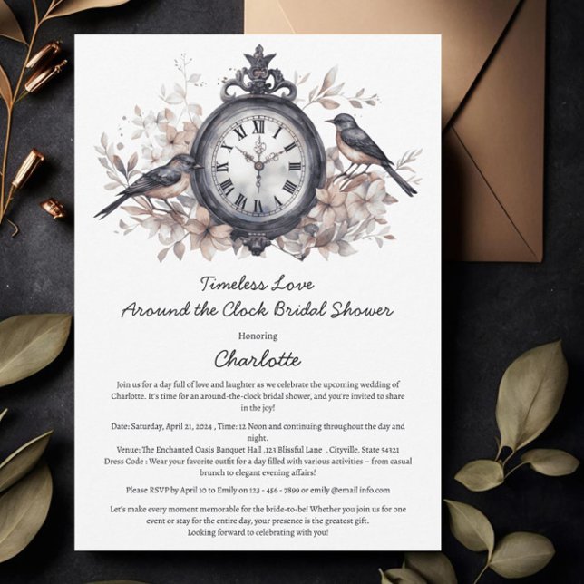 Invitación Acuarela Alrededor De La Ducha Bridal De Reloj (Subido por el creador)