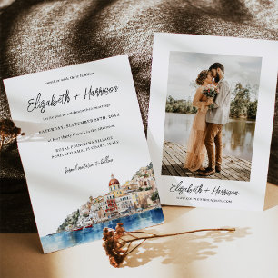 Invitación Acuarela Amalfi Costa Italia Boda Foto