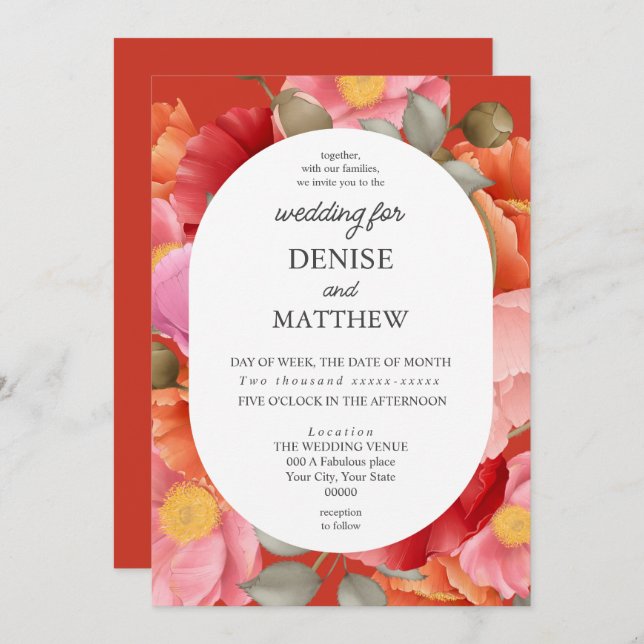 Invitación Acuarela Amargón sobre Poinciana Rojo (Anverso / Reverso)