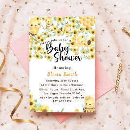 Invitación Acuarela Amarilla Miel Abeja Baby Shower