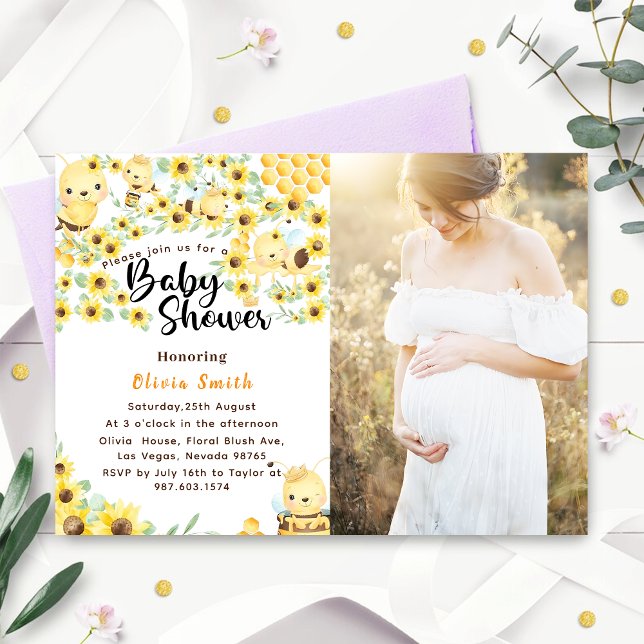 Invitación Acuarela Amarilla Miel Abeja Baby Shower (Subido por el creador)
