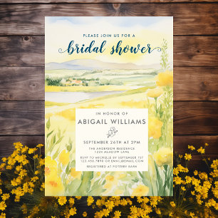 Invitación Acuarela Amarillo Floral Campiña Ducha de novia