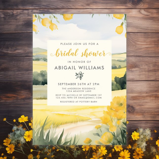 Invitación Acuarela Amarillo Floral Campiña Ducha de novia (Subido por el creador)