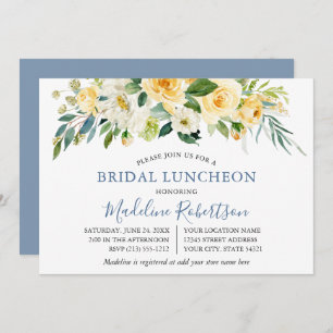 Invitación Acuarela Amarillo Floral Dusty Blue Bridal Lunch